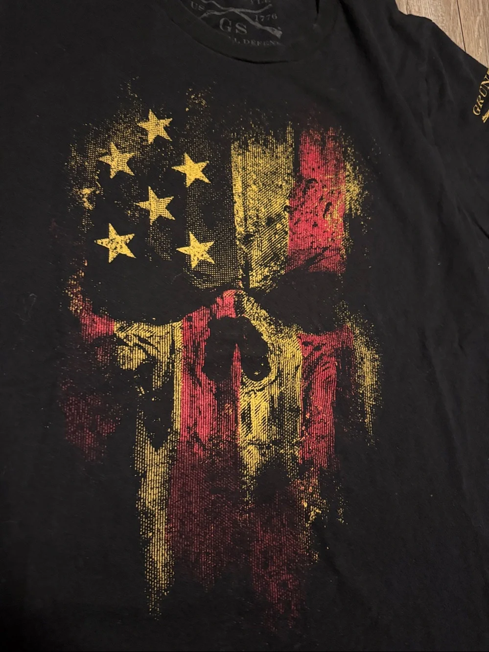 Grunt Style Black Tee with Faded American Flag Print